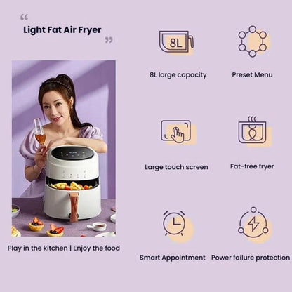 8L Air Fryer Household Multi-Function Large Capacity Oil-Free Electric Fryer, White EU Plug, White US Plug, White UK Plug, Black EU Plug, Black US Plug, Black UK Plug