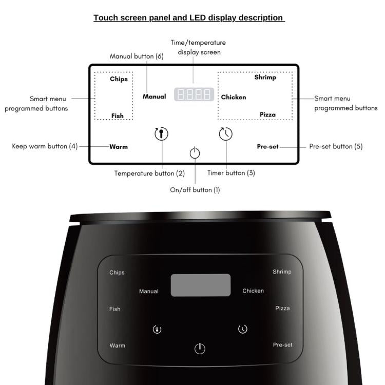 6L 1400W Air Fryer Household Large Capacity French Fry Maker Multifunctional Electric Fryer, Black EU Plug, Black UK Plug, Black US Plug