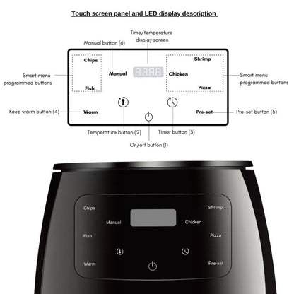 6L 1400W Air Fryer Household Large Capacity French Fry Maker Multifunctional Electric Fryer, Black EU Plug, Black UK Plug, Black US Plug