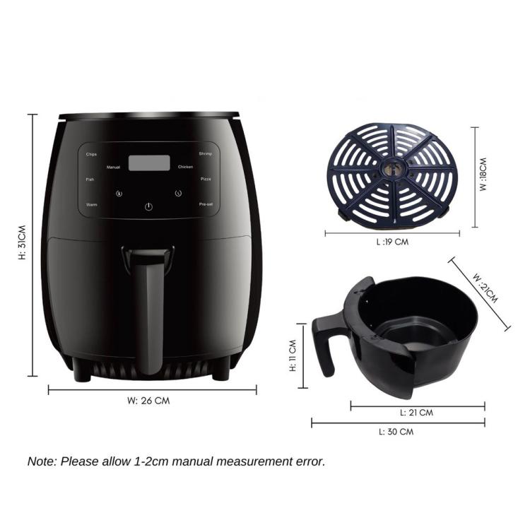 6L 1400W Air Fryer Household Large Capacity French Fry Maker Multifunctional Electric Fryer, Black EU Plug, Black UK Plug, Black US Plug