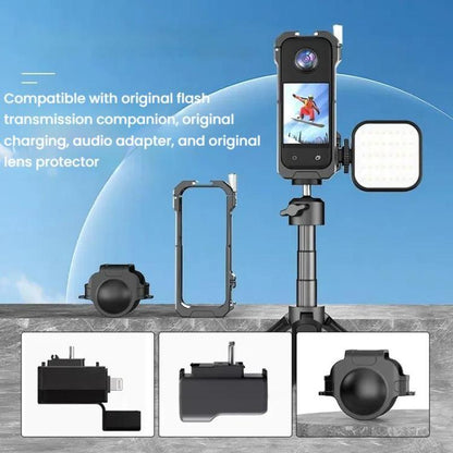 لكاميرا Insta360 X3 HEPAIL AC62 قفص أرنب معدني مع شفط مغناطيسي وإطار حماية أفقي ورأسي، AC62