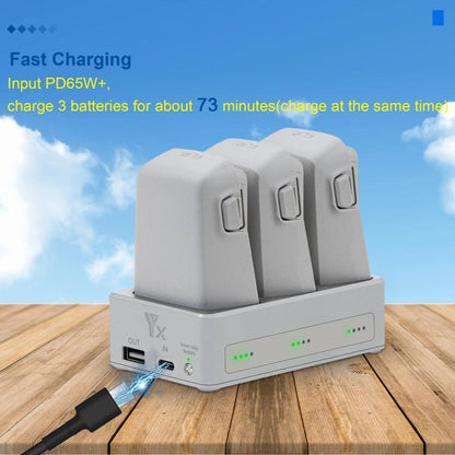 لشاحن DJI Flip YX ثلاثي الاتجاهات ونظام إدارة البطارية ثنائي الاتجاه، ومؤشر LED ثلاثي الاتجاهات