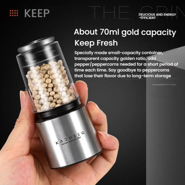 Kacheeg 70ml Transparent Pepper Grinder with Adjustable Coarse to Fine Ceramic Blades, 11 x 4.9 x 4cm