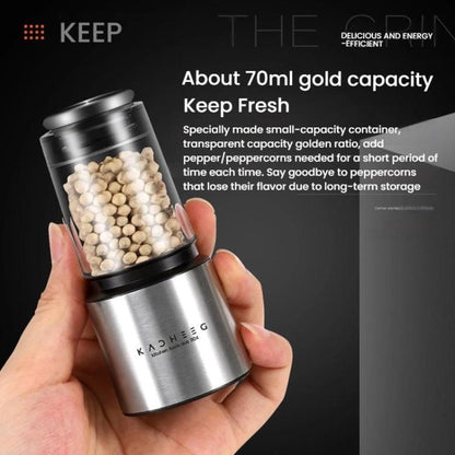 Kacheeg 70ml Transparent Pepper Grinder with Adjustable Coarse to Fine Ceramic Blades, 11 x 4.9 x 4cm