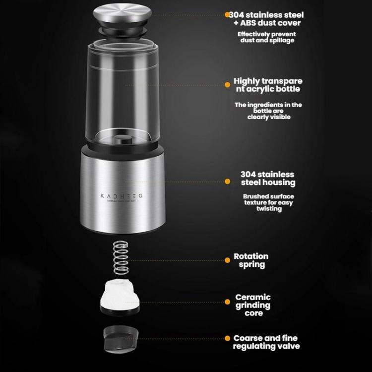 Kacheeg 70ml Transparent Pepper Grinder with Adjustable Coarse to Fine Ceramic Blades, 11 x 4.9 x 4cm