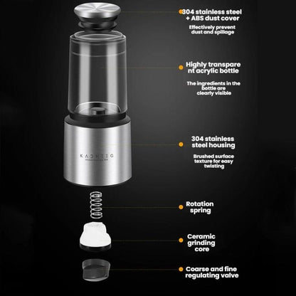 Kacheeg 70ml Transparent Pepper Grinder with Adjustable Coarse to Fine Ceramic Blades, 11 x 4.9 x 4cm