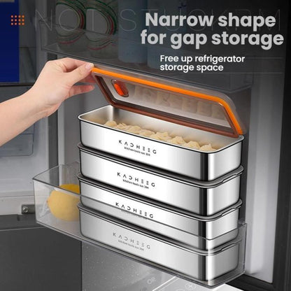 Kacheeg Stainless Steel Slim Rectangular Food Storage Container 304 Narrow Space-Saving Fridge Organizer Box, Sealed, Regular