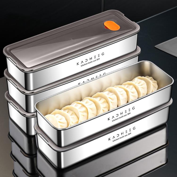 Kacheeg Stainless Steel Slim Rectangular Food Storage Container 304 Narrow Space-Saving Fridge Organizer Box, Sealed, Regular
