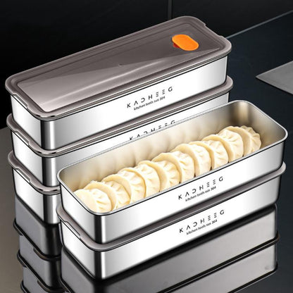 Kacheeg Stainless Steel Slim Rectangular Food Storage Container 304 Narrow Space-Saving Fridge Organizer Box, Sealed, Regular