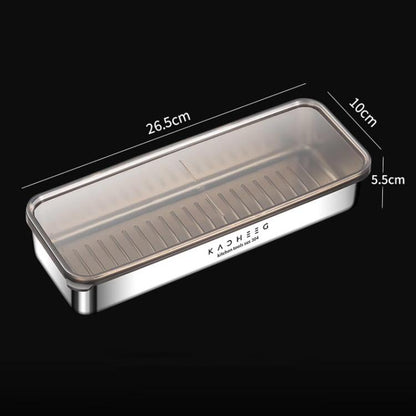Kacheeg Stainless Steel Slim Rectangular Food Storage Container 304 Narrow Space-Saving Fridge Organizer Box, Sealed, Regular