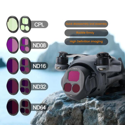 For DJI Mavic 4 Pro RCSTQ Lens Filter, ND8, ND16, ND32, CPL, ND8/PL, ND16/PL, ND32/PL, CPL+ND16+ND32, CPL+ND16/PL+ND32/PL, ND8+ND16+ND32, ND8/PL+ND16/PL+ND32/PL, CPL+ND8+ND16+ND32, CPL+ND8/PL+ND16/PL+ND32/PL