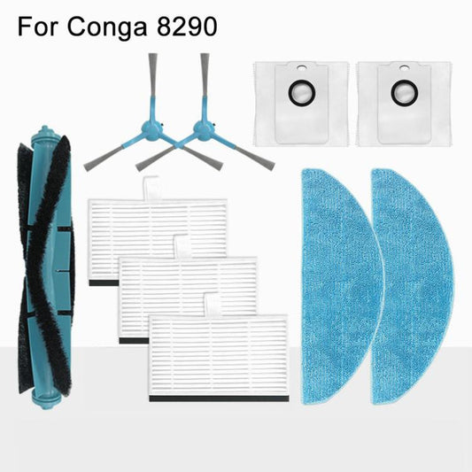 For Conga 8290 Robot Vacuum Replacement Parts, Main Brush, 2pcs /Pack Side Brush, 2pcs /Pack Mop Pad, 2pcs /Pack Dust Bag, 2pcs /Pack Filter