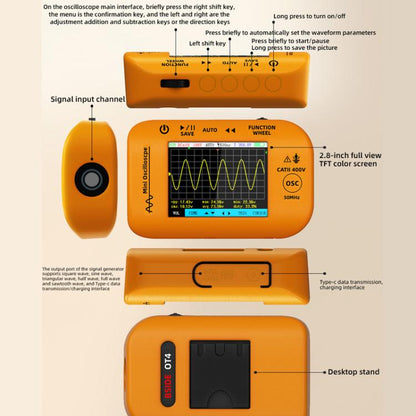 Miniature Oscilloscope Signal Generator Rechargeable Handheld Color Screen 50MHz Oscilloscope