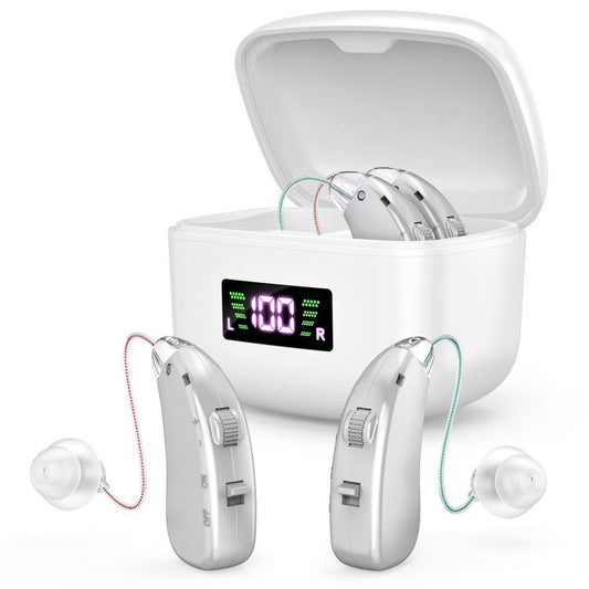 Sound Amplifying Hearing Aid With Magnetic Charging Case