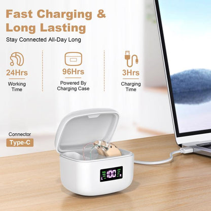 Sound Amplifying Hearing Aid With Magnetic Charging Case