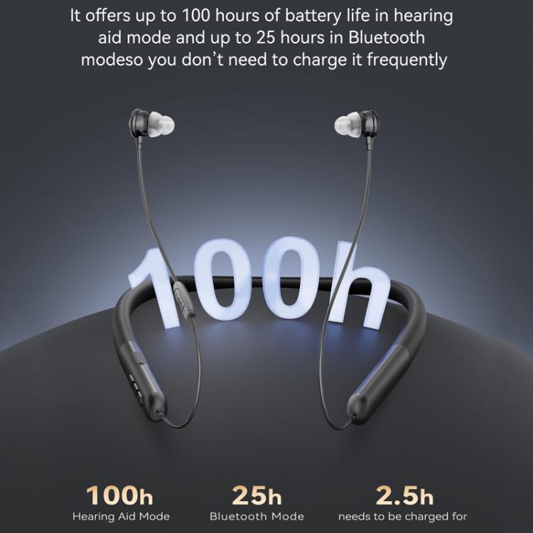 Neckband Bluetooth Hearing Amplifier For Seniors Semi-In-Ear Design With Digital Sound Chip, Long-Lasting Battery, Bluetooth Hearing Amplifier