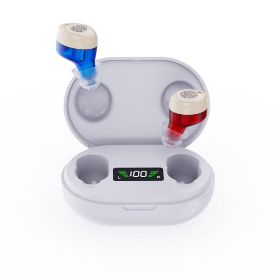 Wireless Invisible Hearing Aid With Digital Display Charging Case & Touch Control, Red Blue+White Case, Red Blue+Black Case, Skin Color+Black Case, Skin Color +White Case, Black+Black, White+White, White+Black Case