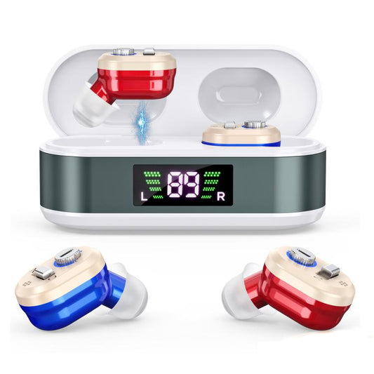 Invisible In-Ear Hearing Aids with Charging Case & Digital Display Noise Cancelling Feedback-Free Sound Amplifier