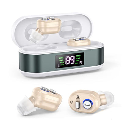 Invisible In-Ear Hearing Aids with Charging Case & Digital Display Noise Cancelling Feedback-Free Sound Amplifier