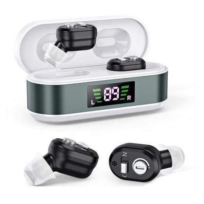 Invisible In-Ear Hearing Aids with Charging Case & Digital Display Noise Cancelling Feedback-Free Sound Amplifier