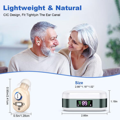 Invisible In-Ear Hearing Aids with Charging Case & Digital Display Noise Cancelling Feedback-Free Sound Amplifier