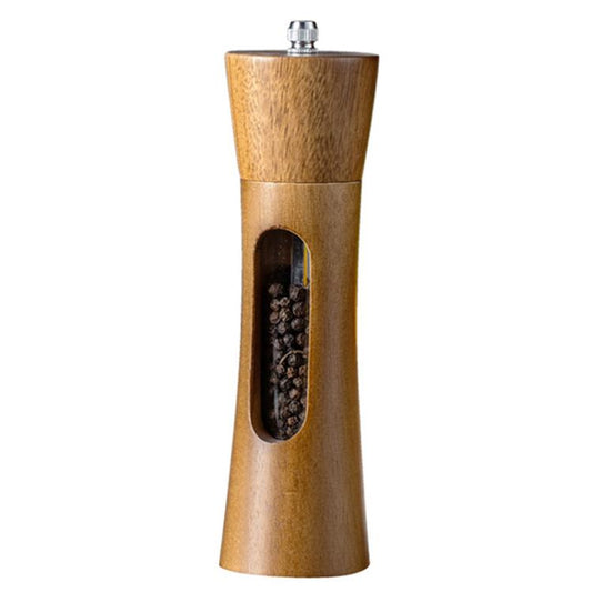 8 inch Acrylic Pepper Grinder Pagoda-shaped Wooden Kitchen Pepper Mill, Single With Box, Double+Base+Spoon+Steel Brush+Black Brush