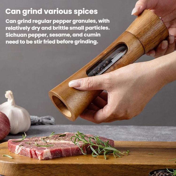 8 inch Acrylic Pepper Grinder Pagoda-shaped Wooden Kitchen Pepper Mill, Single With Box, Double+Base+Spoon+Steel Brush+Black Brush