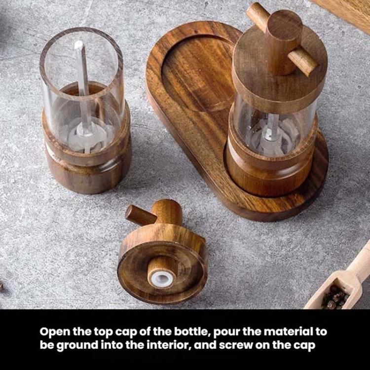 7 inch Manual Black Pepper Wood Grinder Transparent Acrylic Pepper Seasoning Bottle, Single With Box, Double+Base+Spoon+Steel Brush+Black Brush