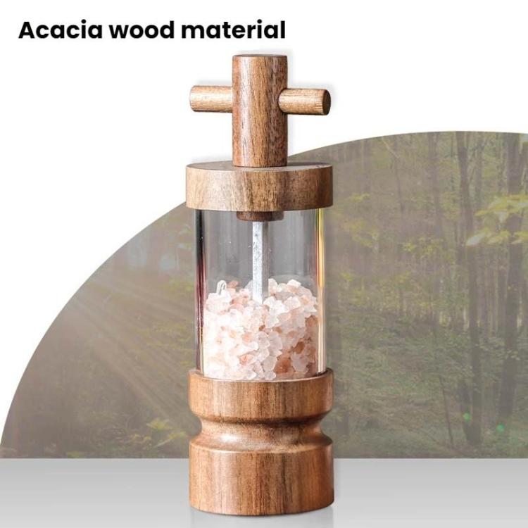 7 inch Manual Black Pepper Wood Grinder Transparent Acrylic Pepper Seasoning Bottle, Single With Box, Double+Base+Spoon+Steel Brush+Black Brush