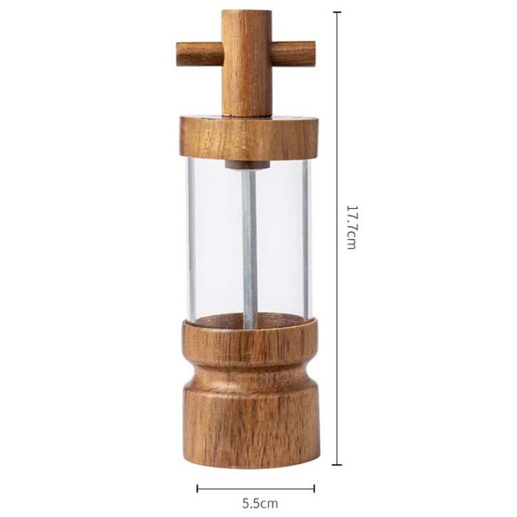 7 inch Manual Black Pepper Wood Grinder Transparent Acrylic Pepper Seasoning Bottle, Single With Box, Double+Base+Spoon+Steel Brush+Black Brush