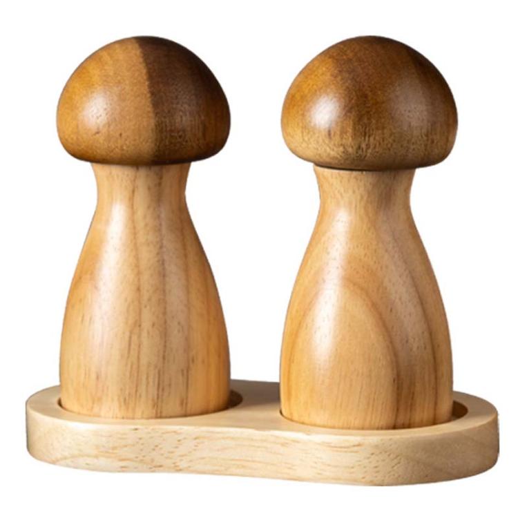 Mushroom Shaped Pepper Grinder Wooden Kitchen Grinding Tool, Single WIth Box, Double+Base
