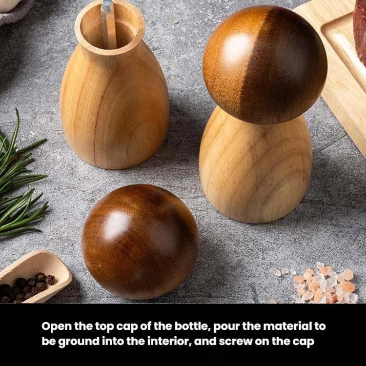 Mushroom Shaped Pepper Grinder Wooden Kitchen Grinding Tool, Single WIth Box, Double+Base