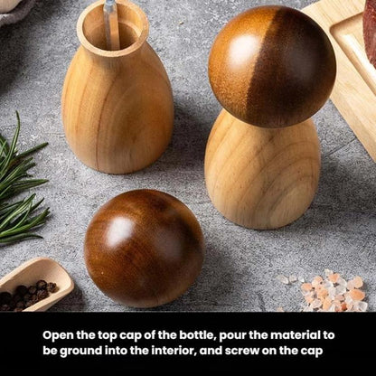 Mushroom Shaped Pepper Grinder Wooden Kitchen Grinding Tool, Single WIth Box, Double+Base