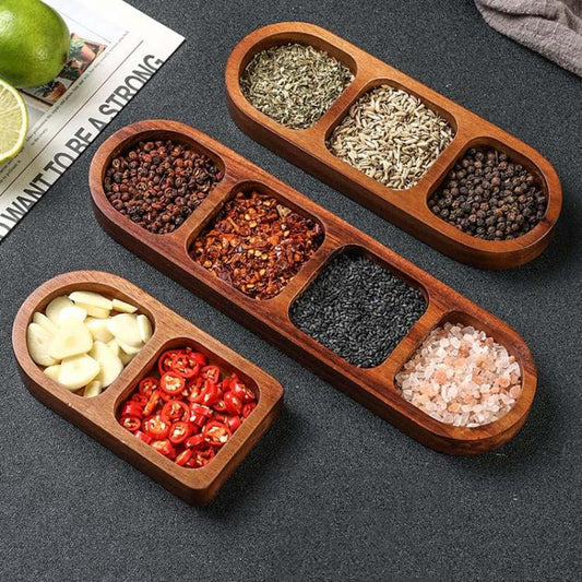 Solid Wood Dipping Dish Beef Barbecue Hot Pot Kimchi Flavor Snack Plate, 2 Grid, 3 Grid, 4 Grid