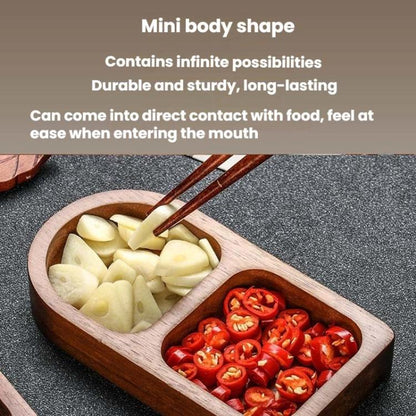 Solid Wood Dipping Dish Beef Barbecue Hot Pot Kimchi Flavor Snack Plate, 2 Grid, 3 Grid, 4 Grid