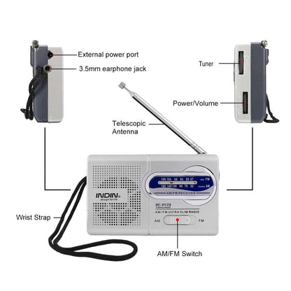 INDIN BC-R119 Portable AM/FM Radio for Seniors 530-1610KHz AM & 88-108MHz FM Lightweight Emergency Radio