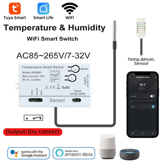 Graffiti WIFI Temperature Dry Contact Switch Module APP Remote Control Switch, Supports Google / Alexa Voice