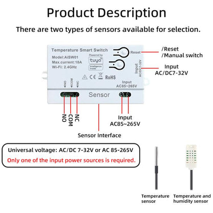 Graffiti WIFI Temperature Dry Contact Switch Module APP Remote Control Switch, Supports Google / Alexa Voice