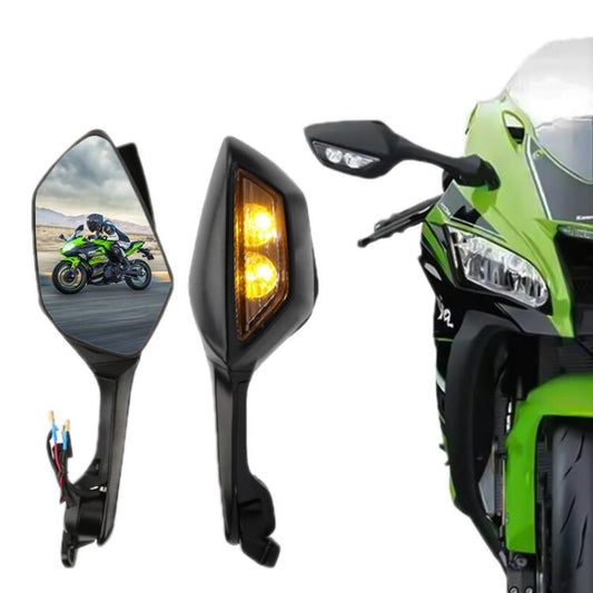 Motorcycle Rearview Mirror With LED Light For Kawasaki ZX-10R 2011-2015