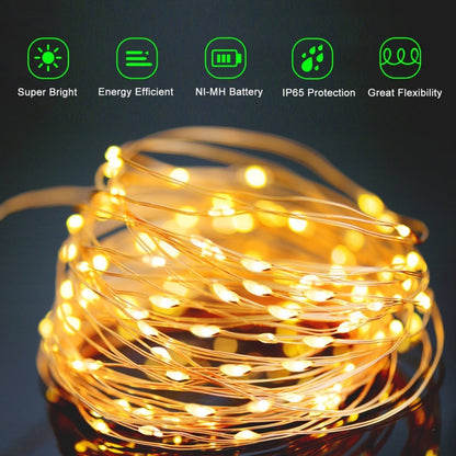 22m 200 LEDs Solar Powered Home Garden Copper Wire String Fairy Light Outdoor Christmas Party Decor Strip Lamp with 8 Modes, RGB, White Light, Warm White