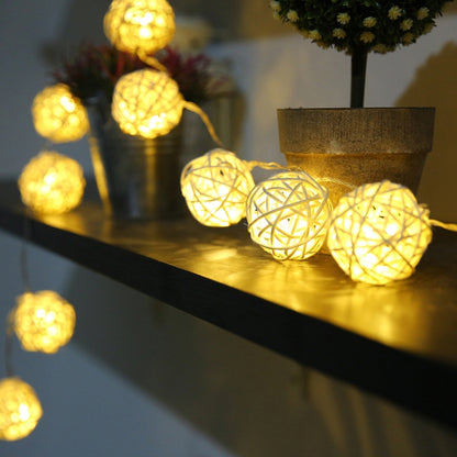 20 LEDs Rattan Balls Lights Fairy Holiday Christmas Outdoor LED Decorative Lamp, 4m Battery Style