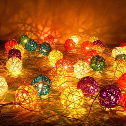 20 LEDs Rattan Balls Lights Fairy Holiday Christmas Outdoor LED Decorative Lamp, 4m Battery Style