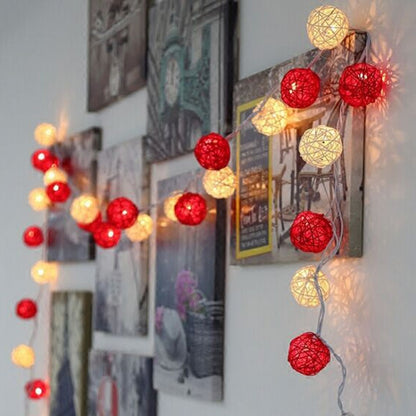20 LEDs Rattan Balls Lights Fairy Holiday Christmas Outdoor LED Decorative Lamp, 4m Battery Style