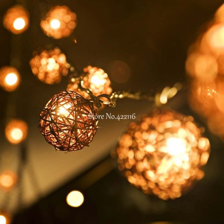 20 LEDs Rattan Balls Lights Fairy Holiday Christmas Outdoor LED Decorative Lamp, 4m Battery Style