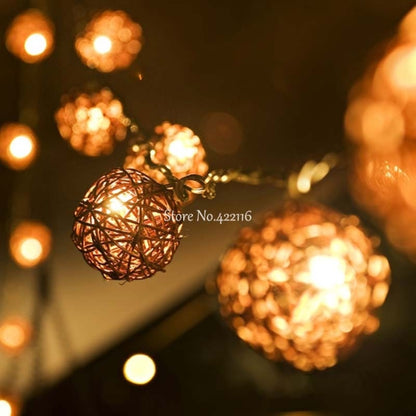 20 LEDs Rattan Balls Lights Fairy Holiday Christmas Outdoor LED Decorative Lamp, 4m Battery Style