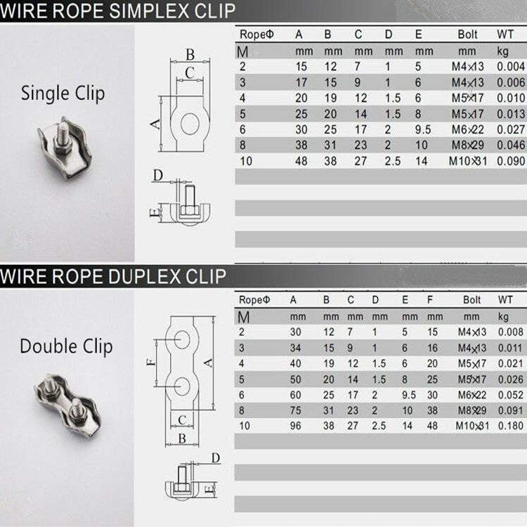 304 Stainless Steel Plate Single Clip Double Clamp Wire Rope Clamp, M2 Double Clip, M3 Double Clip, M4 Double Clip, M5 Double Clip, M6 Double Clip, M8 Double Clip, M10 Double Clip, M2 Single Clip, M10 Single Clip