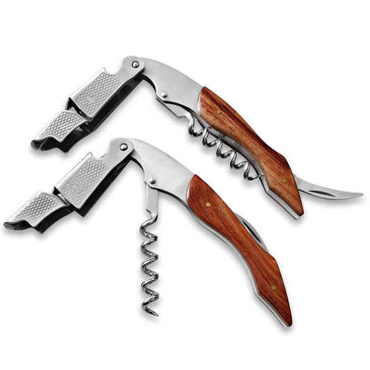 2 PCS Wood Handle Professional  Multifunction Double Steel Head Portable Screw Corkscrew Wine Bottle Opener, Corkscrew Bottle Opener