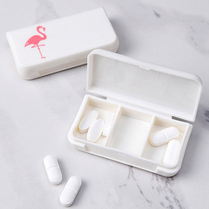 2 PCS Portable Mini Pill Case Medicine Boxes 3 Grids Travel Home Medical Drugs Container Holder Cases Storage Box, Flamingo, Letter, Cactus, Leaf, Pineapple