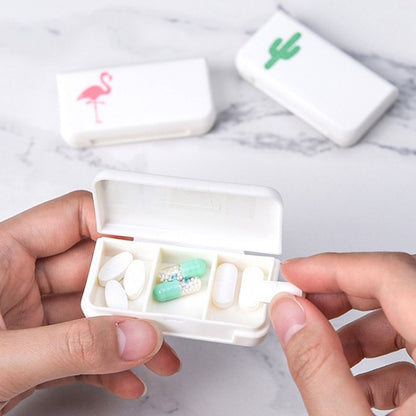 2 PCS Portable Mini Pill Case Medicine Boxes 3 Grids Travel Home Medical Drugs Container Holder Cases Storage Box, Flamingo, Letter, Cactus, Leaf, Pineapple