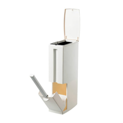 Bathroom Toilet Toilet Brush Integrated Pressing Open Lid Square Trash Can Set with Brush